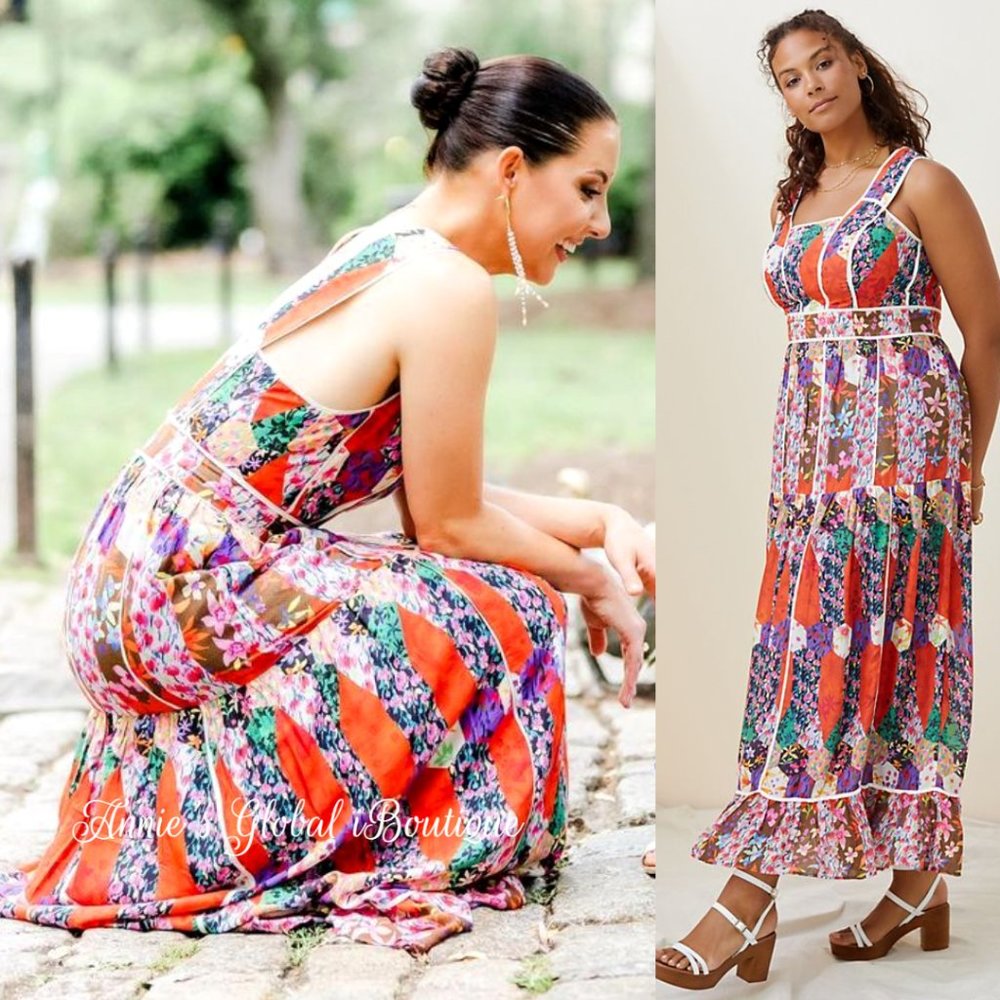 RARE NWT ANTHROPOLOGIE BHANUNI By JYOTI Square Neck Bohemian Maxi Dress. - Picture 5 of 16